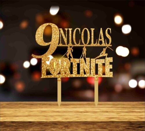 Topper tort Decorațiune aniversară aurie cu tema Fortnite