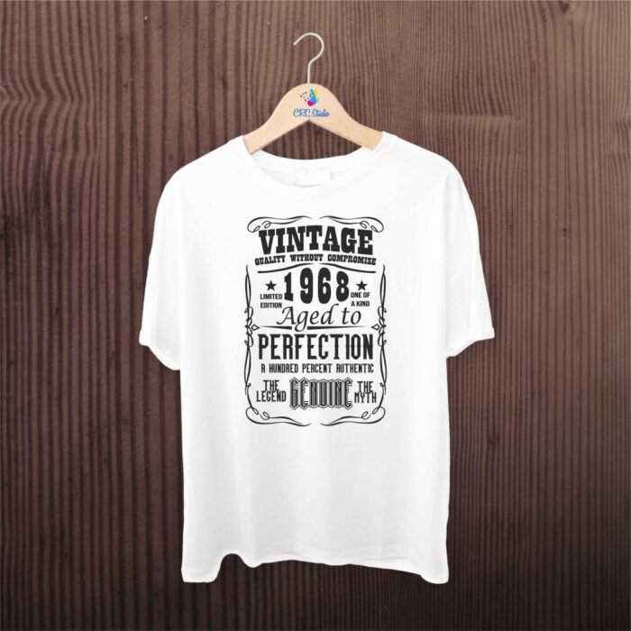 Tricou vintage alb cu imprimeu negru 1968