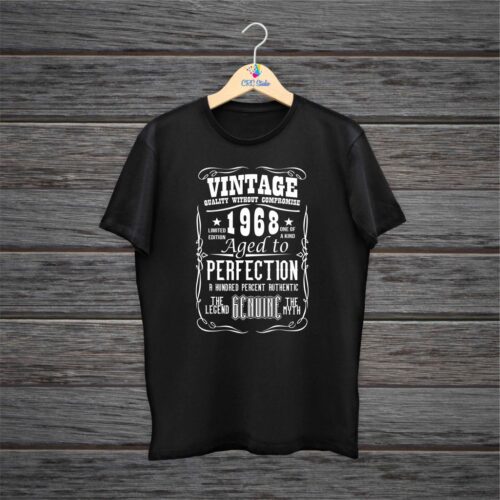 Tricou vintage negru cu text alb 1968