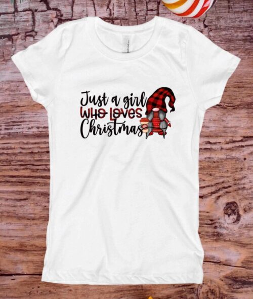 Tricou alb cu mesaj "Just a girl" Crăciun