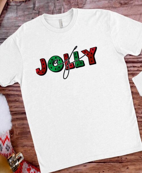 Tricou alb cu textul Jolly de Crăciun