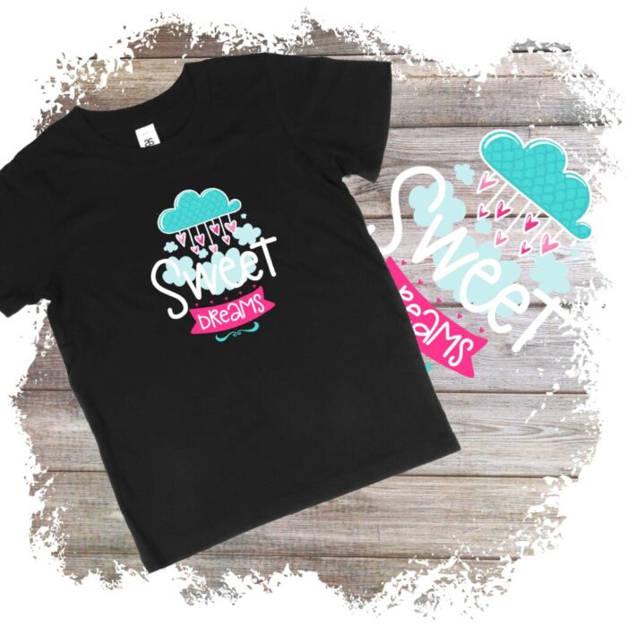 Tricou negru cu design Sweet Dreams colorat