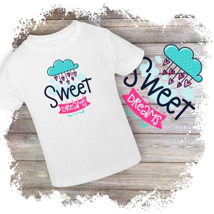 Tricou alb cu design Sweet Dreams colorat