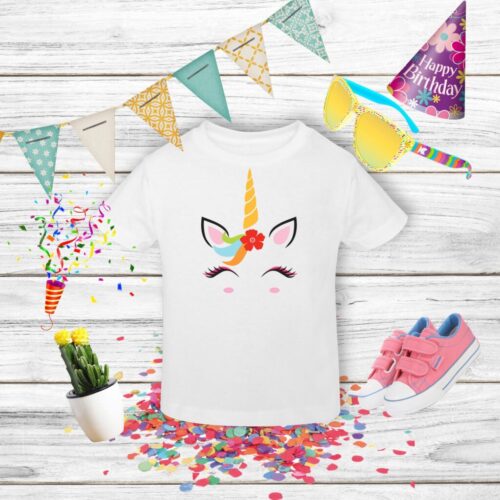 Tricou unicorn cu decor aniversar colorat festivo