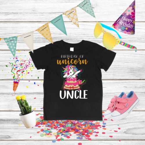 Tricou aniversar unicorn pentru unchi colorat.