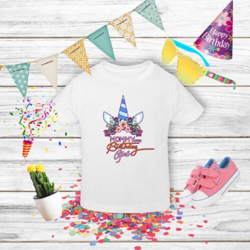 Tricou aniversar pentru fete decor unicorn confetti