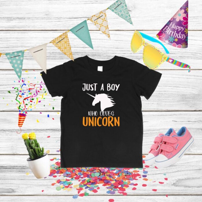 Tricou negru tematic unicorn decor aniversar copil